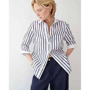 Marie Marot X J.Crew Thomas Mason Cotton Poplin Striped Shirt Navy White 4